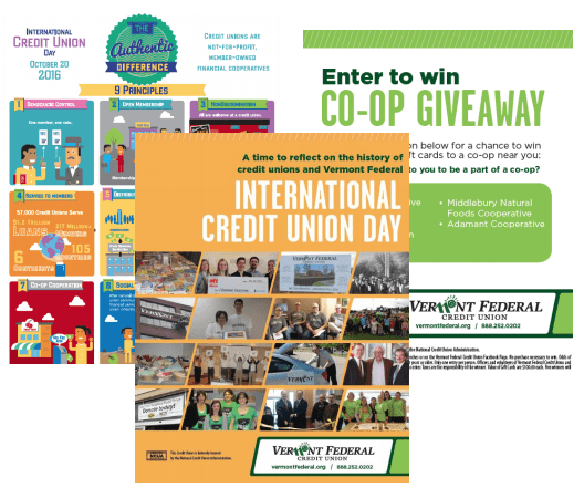 collage of international credit union day flyers